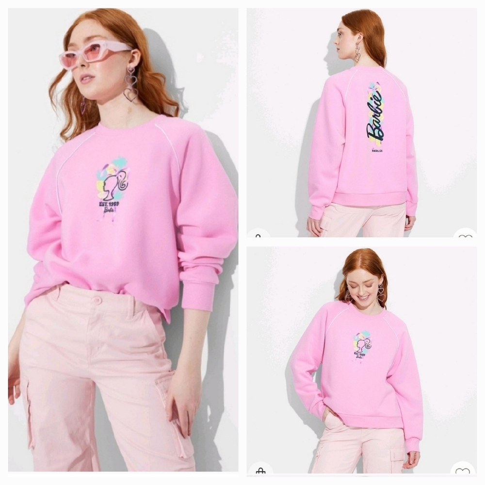 Women's Barbie Lemons Double Sided Graphic Long-Sleeve Sweatshirt ~ Pink